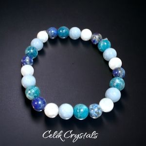 Lapis Lazuli, Apatite, Moonstone & Angelite Bracelet Rare Natural Stones